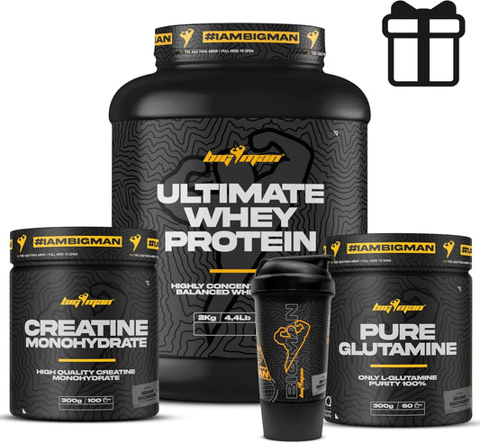 Pack BigMan Ultimate Whey 2kg + Creatina 300g + Glutamina 300g + Shaker PRO