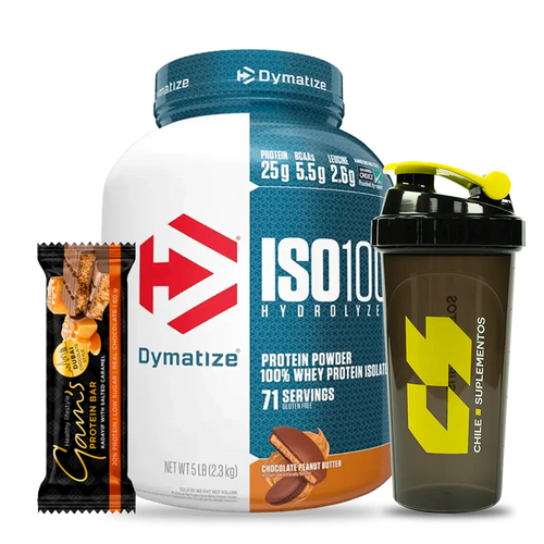 ISO 100 Dymatize 5 LB · 71 Porciones · Barrita Dubai + Shaker de Regalo — 60% OFF
