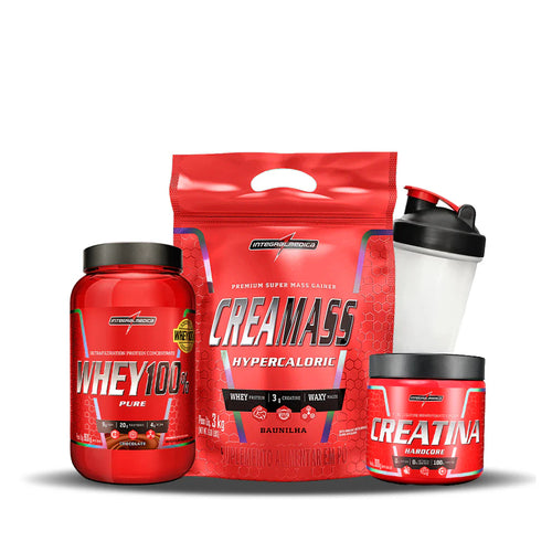 PACK VOLUMEN EXTREMO – Creamass 6.6LB + Creatina Hardcore + Whey 100% Pure 2LB + Shaker Regalo